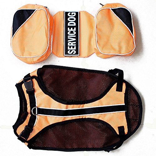 Dog Vest Harnesses with Saddlebag Backpack for Camping & Travel (L / Orange)