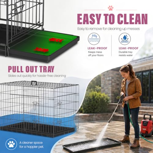 Dog Crate for Large Dogs 42 Inch Folding Metal Wire Pet Cage Double Door W (Black / 42.0"L x 26.0"W x 28.0"H)