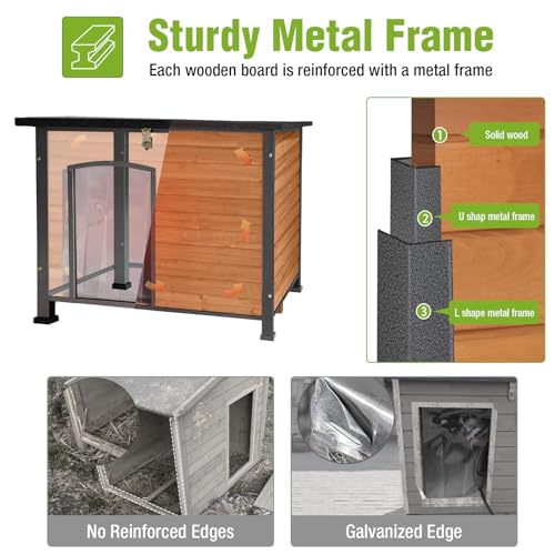 Large Heated Dog House Outdoor 43.3" L Insulated Winter Dog Kennel with Metal Frame for Medium to Large Dogs Outside with Heater and Insulated Liner for Winter