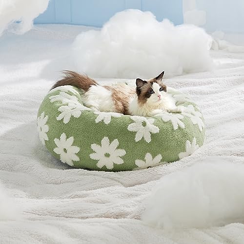 Shown on TV Jacquard Donut Cute Cat Beds Indoor (20.0"L x 20.0"W x 6.0"Th / Flower Garden Green)