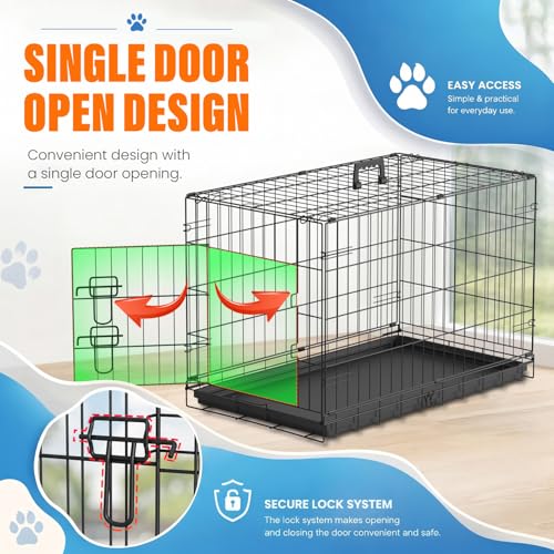 Dog Crate for Medium Dogs 30 Inch Folding Kennel Metal Pet Cage Black (Black / 30.0"L x 17.0"W x 19.0"H)