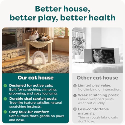 17.3" Tall Cat Scratching Post Tower for Indoor Cats (Cat Tower / Plush Hammock Playground (Cream))