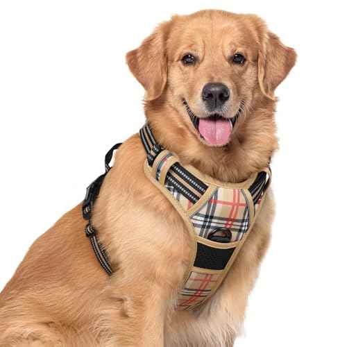 Dog Harness No Pull for Large Dogs with 2 Leash Clips (X-Large / Beige Plaid)