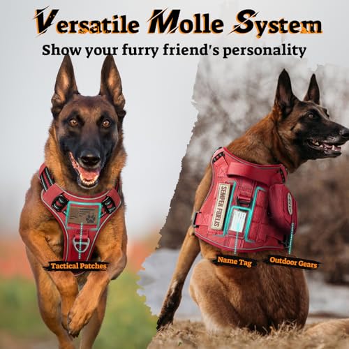 Tactical Dog Harness for Large Dogs (Xl(chest:23.6"-41.8",neck:21.7"-32.3",back:9.1") / Red)
