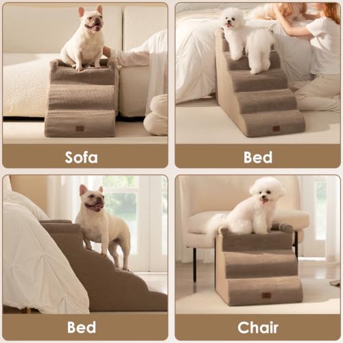 4 Step Curved Dog Stairs for Beds 17.6" H (Camel / 31.3"l X 15.7"w X 19.3"h)