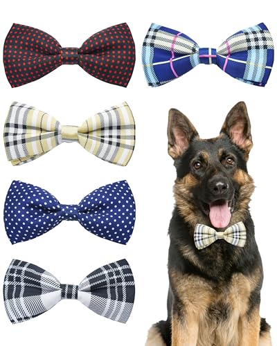 5 Pack Dog Bowties Plaid for Large Dogs Slide on Collar (M/L)