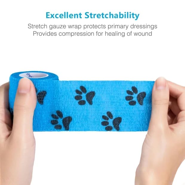 Pet Wrap Self (2 Inch (Pack of 6) / Pawprints A, 2 of Each Color)