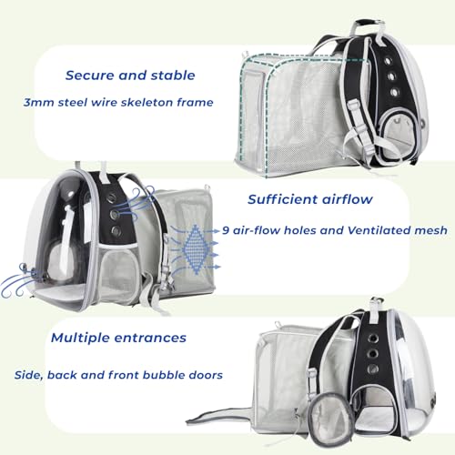 Expandable Bubble Cat Carrier Backpack (Square Back Expandable-Black)