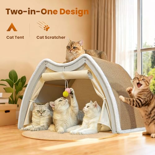 Cat Houses for Indoor Cats (24.4*16.9*19.7"/Flat Roof (L))