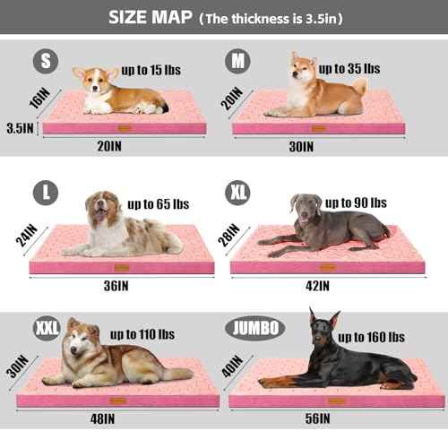 Orthopedic Large Dog Bed Washable Pet Crate Mat 36''X24'' Pink (Pink / 36"L x 24"W x 3.5"Th)