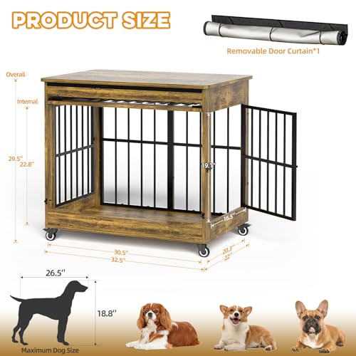 32" Dog Crate Furniture (Rustic Brown / 32.5"L x 22.0"W x 29.5"H)