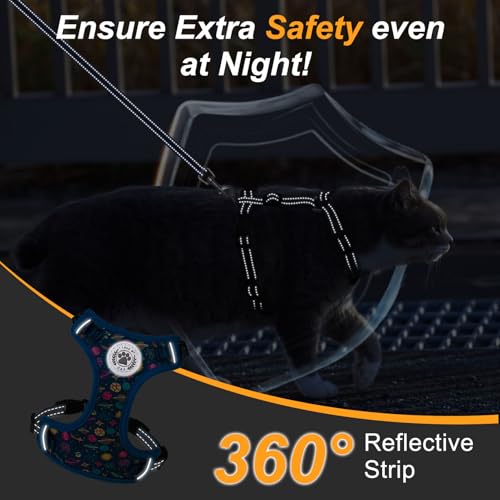 Cat Harness and Leash Set (Planets Stars Navy Blue / M (Chest: 12 - 19"))