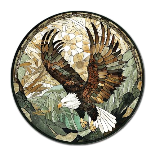 Metal Sign Tin Sign Circular Stained Glass American Bald Eagle Inspirational Wall Art for Club 8×8 Inches (8×8 Inches / American Bald Eagle-1)