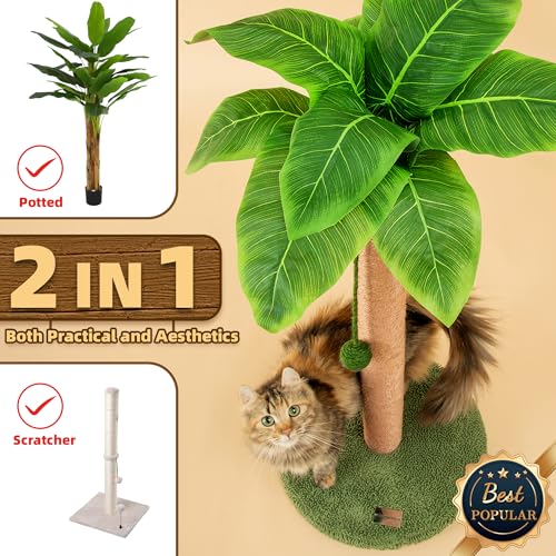Cat Scratching Post 33 Inch Tall Cat Scratcher for Indoor Cats Adults (33 in Green Post)