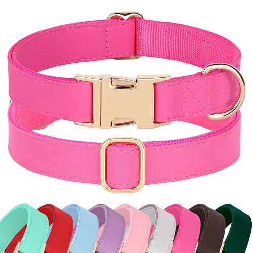 Soft PU Leather Dog Collar (L: Fit 16-27" Neck(55-110 lbs) / Hot Pink)
