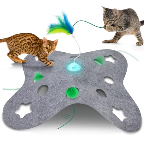 Interactive Cat Toys for Indoor Cats Exercise Toys Spin Feather Wand Tumbler Base