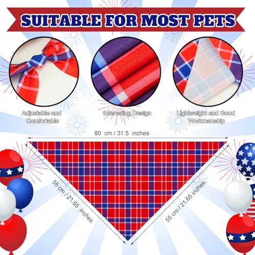 50 Pcs Veterans Day Dog Bandanas Bulk (Red White Blue Plaid / 31.5 x 21.7 x 21.7")