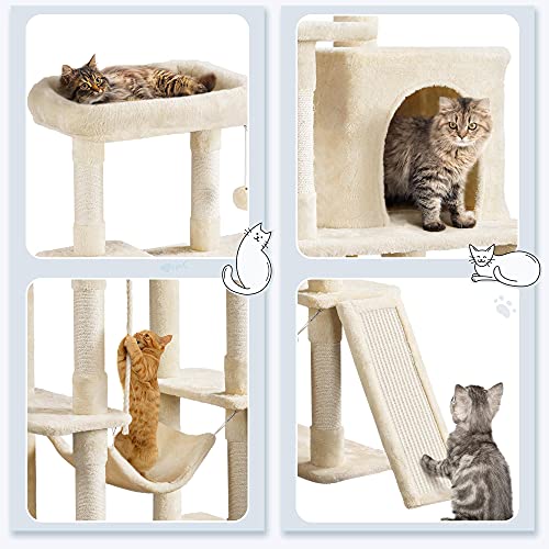 63in Sturdy Large Cat Tree for Indoor Heavy Cats (Beige / 63in)