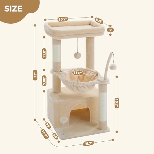 4-in-1 Cat Tree for Kittens & Small Cats, 33in Beige Tower (Beige / L(15.8"L x 15.8"W x 33"H))