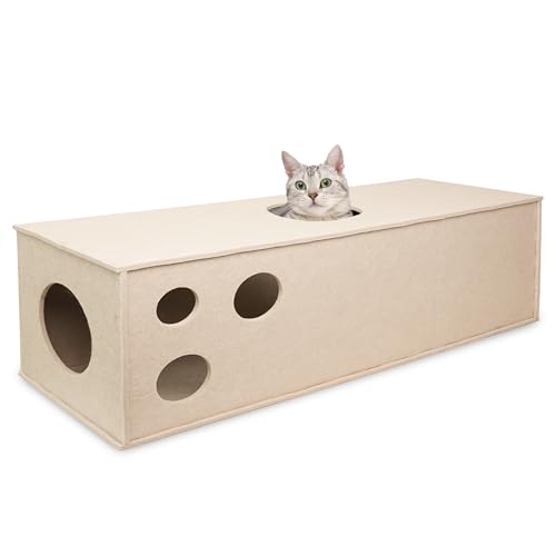 Cat Tunnel Original Cat Hideaway Cave for Indoor Cats (Straight Tunnel / Beige)