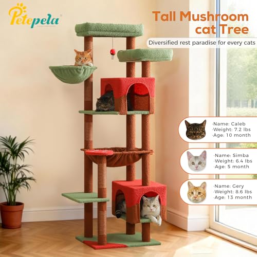 69" Mushroom Cat Tower with Hammock & Scratching Posts (Brown / 69 Inches)