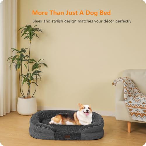 Orthopedic Waterproof Medium Dog Bed Sofa (Plush-Dark Grey / Medium(36 x 25.5 x 6 inch))