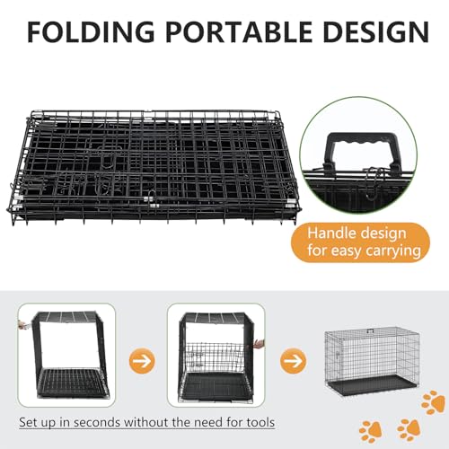 48" Foldable Metal Dog Crate (Dark Black)