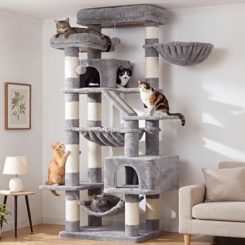 Cat Tree, 71-Inch-Tall Tower for Indoor Cats with 2 Perches HCT034W (Light Gray / 71 inch)