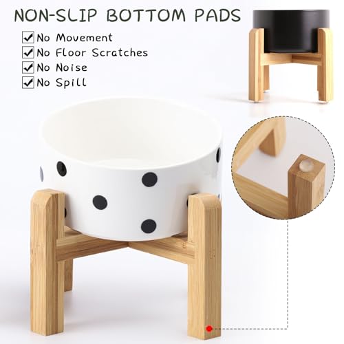 Elevated Raised Ceramic Dog Bowl for Small Breeds (Black Dot / 1.7 Cups - Small)