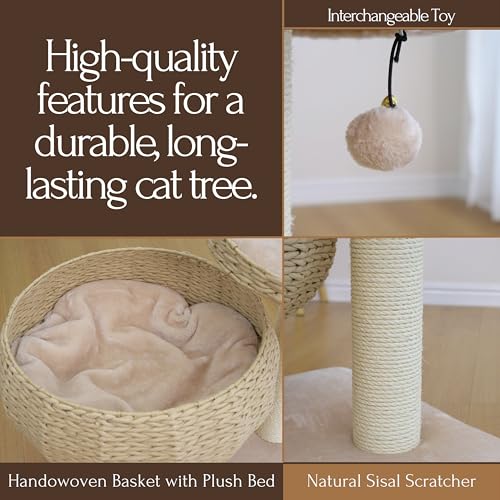 Modern Small Cat Tree with 2 Cat Beds (Beige Brown)