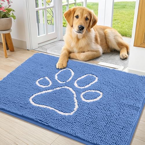 Dog Door Mat for Muddy Paws (36"X24" / Cornflower Blue and White)