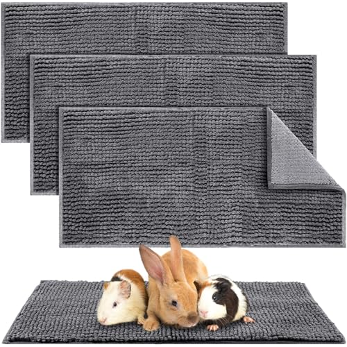 4 Pcs Guinea Pig Cage Liner (Dark Gray / 14 x 28 Inch / Low Pile Chenille)