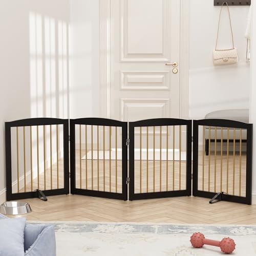 Freestanding Pet Gate for Dogs (24" Height-4 Panel / Black & Gold)