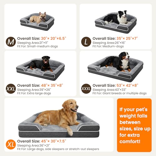 Orthopedic Dog Bed for Giant&Multiple Dogs (Dark Grey / 53.0"L x 42.0"W x 8.0"Th)