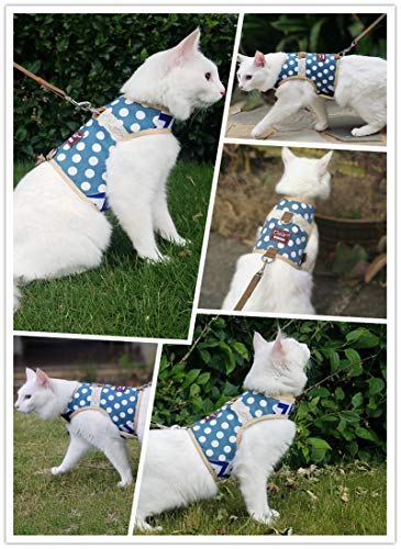 Cat Harness and Leash Set Escape Proof (Blue Polka Dots / Xs 2-4 lbs)