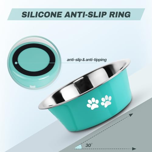 Stainless Steel Dog Bowls (Green / 8.5 Cups/71 OZ)