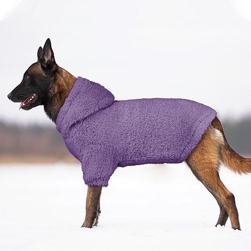 Fuzzy Dog Sweaters for Large Dogs Pet Hoodie Clothes Warm Soft Coats Hooded Sweatshirt Dog Sweaters for Extra Large Dogs (XX-Large / Purple)