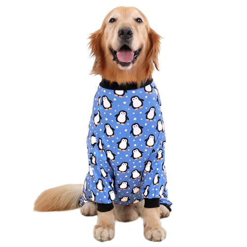 Dog Pajamas One Piece Light Comfy Pjs Pet Costume M (XXX-Large / Penguin Polka Dots)
