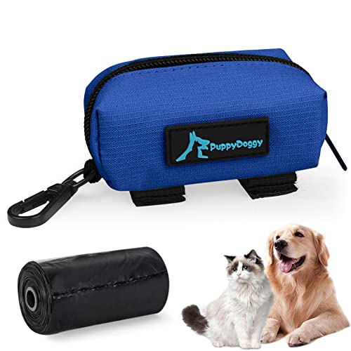 1 Pack Poop Bag Holder for Dogs & Cats Waste Bag Dispenser Pouch Dispenser with 1 Roll of Free Poop Bags for Dog Leash Accessory Bicycle (Blue)