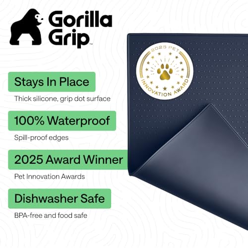 Dog Food Mat 100% Waterproof Silicone (Navy / 18.5"l X 11.5"w)