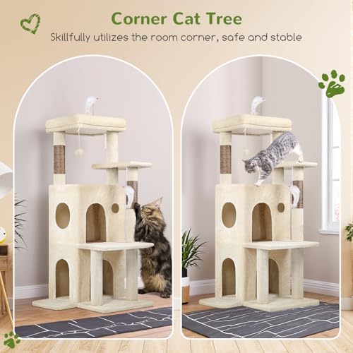 Cat Tree Tower for Indoor Cats Large Adult (Beige / XL)