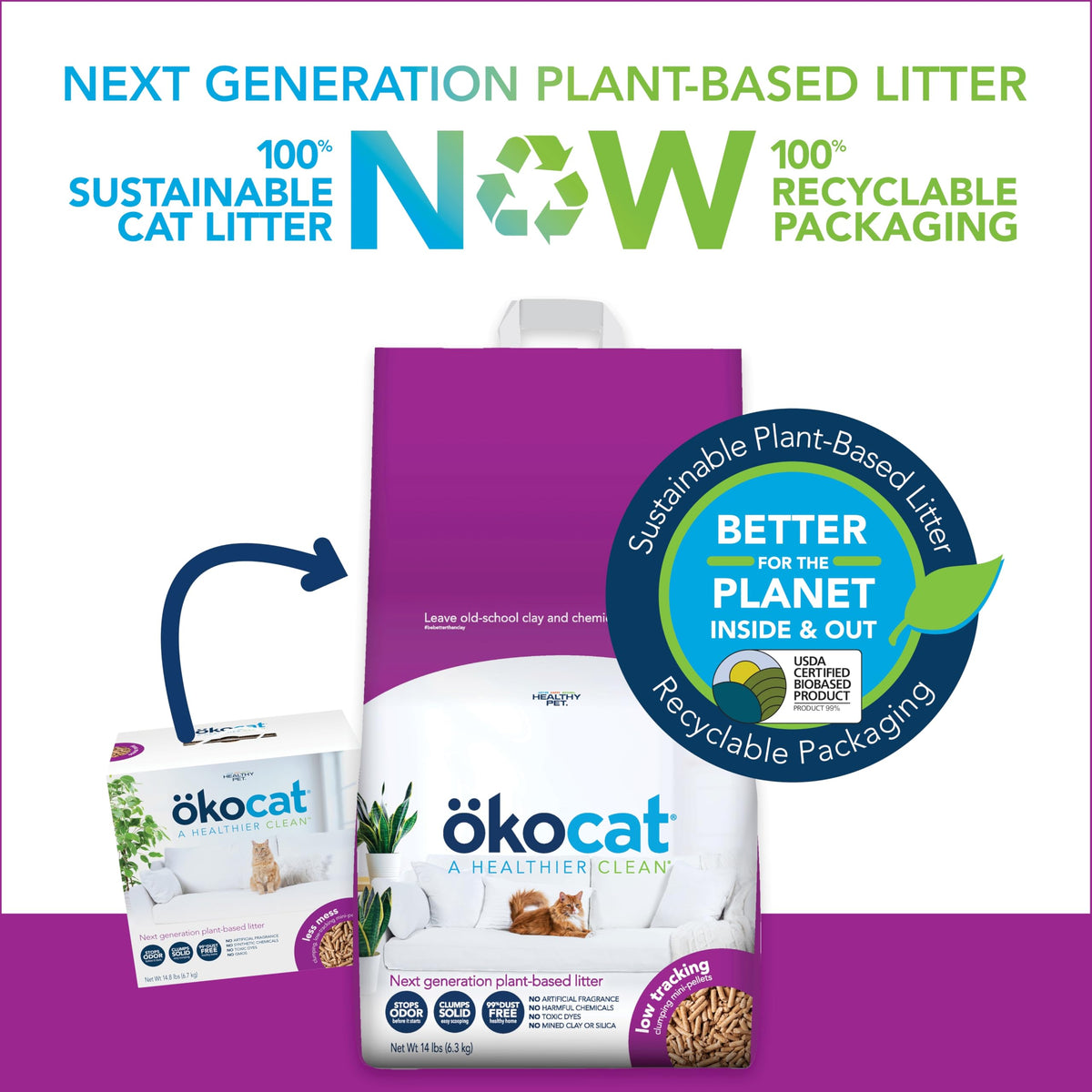 Low Tracking Natural Wood Clumping Cat Litter (21.5 lbs / Less Mess)