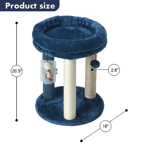 Cat Scratching Post Tree with Tower Soft Bed.Natural Quality Sisal Carpet Jute Scratch Posts with Three Hanging Ball Toys and Massage Brush for Indoor Cats and Kittens Blue (For indoor cats and kittens / Blue)