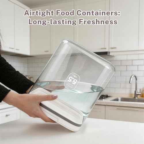 5-7Lbs/5.81Qt/5.5L Airtight Dog Cat Food Storage Container and Pet Storage Bin BPA-Free. PET Clear Stackable Dog Treat Containers for Pet Food/Rice/Dry/Cereals/Flour/Sugar/Bread (White-5.5L-C)