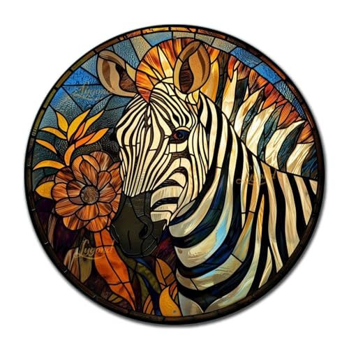 Metal Sign Tin Sign Circular Stained Glass Zebra Home Decor for Bar 12×12 Inches (12×12 Inches / Zebra-2)
