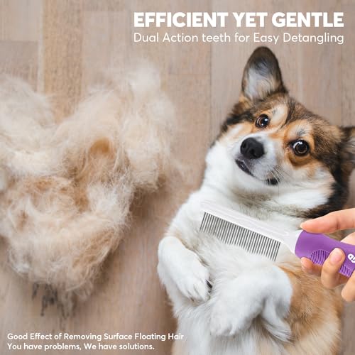 Detangling Pet Comb for Dogs & Cats with Long & Short Stainless Steel Metal Teeth for Removes Tangles and Knots