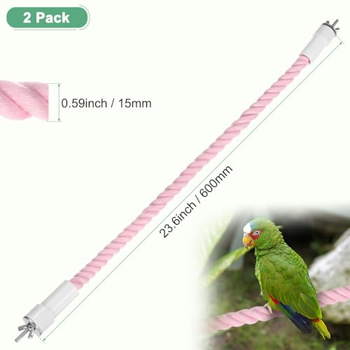 2 Pack Rope Perches for Bird Cages (Pink / 23.6 in)