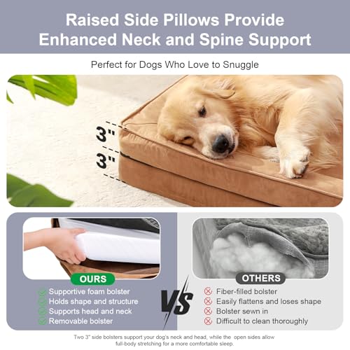 Microsuede Dog Bed Orthopedic Washable (Microsuede Style-Khaki / L(36"x27"x3"))