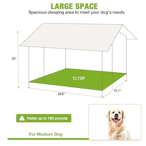 Heated Dog House Outdoor with Proch Weatherproof Dog Kennel with Heating Pad and Anti