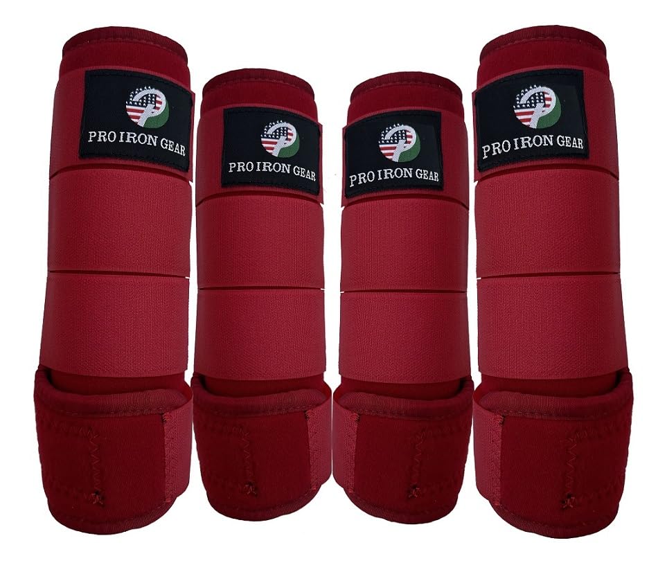 Horse Medicine Brushing Boots Leg Wraps Protection Gear Set of 2 and Set of 4 in 14 Colors (X-Large / RED (SET OF 4))
